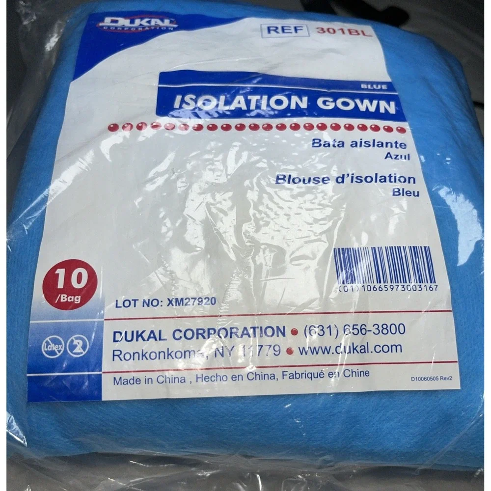 Dukal 301BL Isolation Gowns Universal Blue 10 Count Bag‎